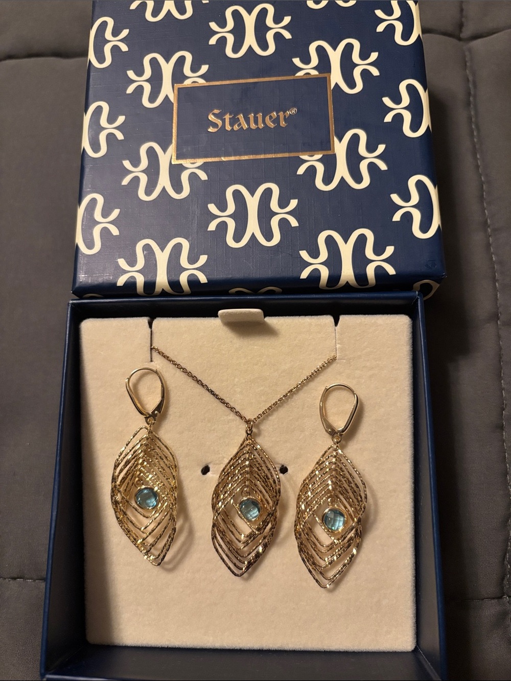 Stauer Tuscan Hills Blue Topaz Necklace and Earrings Set